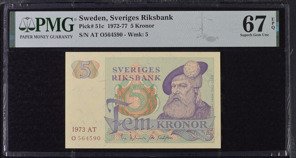 Sweden 5 Kronor 1973 P 51 c Superb Gem UNC PMG 67 EPQ