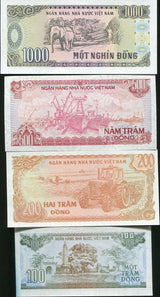 VIETNAM SET 4 PCS 100 200 500 1000 DONG 1987 1988 1991 P 100 101 105 106 UNC