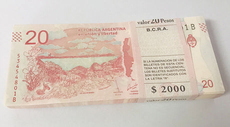 Argentina 20 Pesos ND 2017 P 361 UNC Lot 25 Pcs 1/4 Bundle
