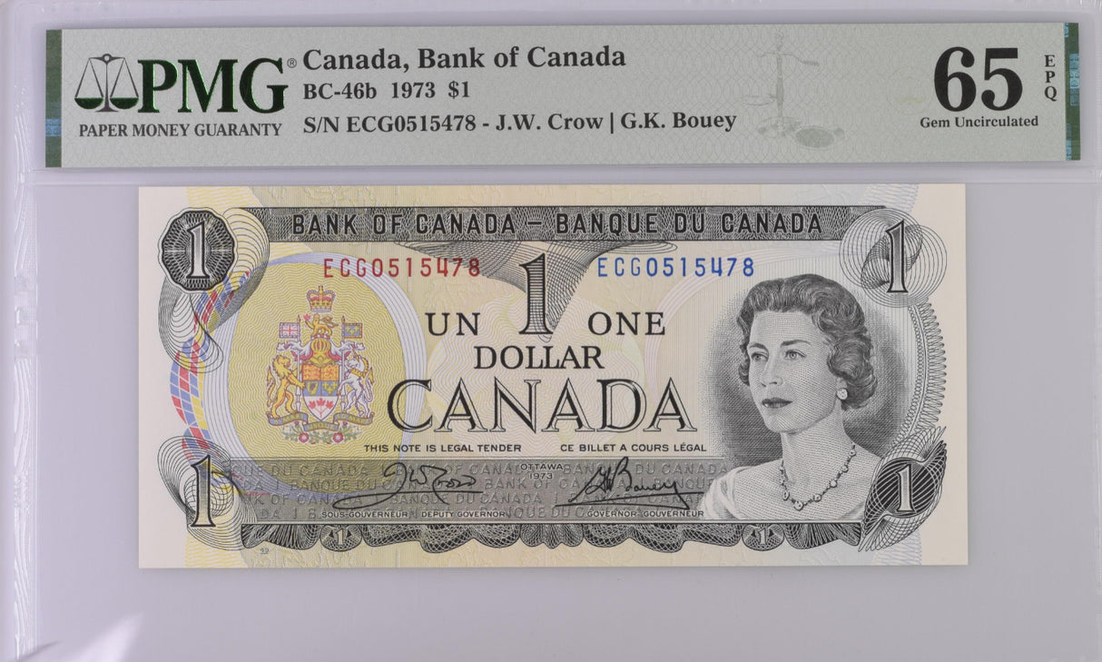 Canada 1 Dollar 1973 P 85 Crow Bouey GEM UNC PMG 65 EPQ