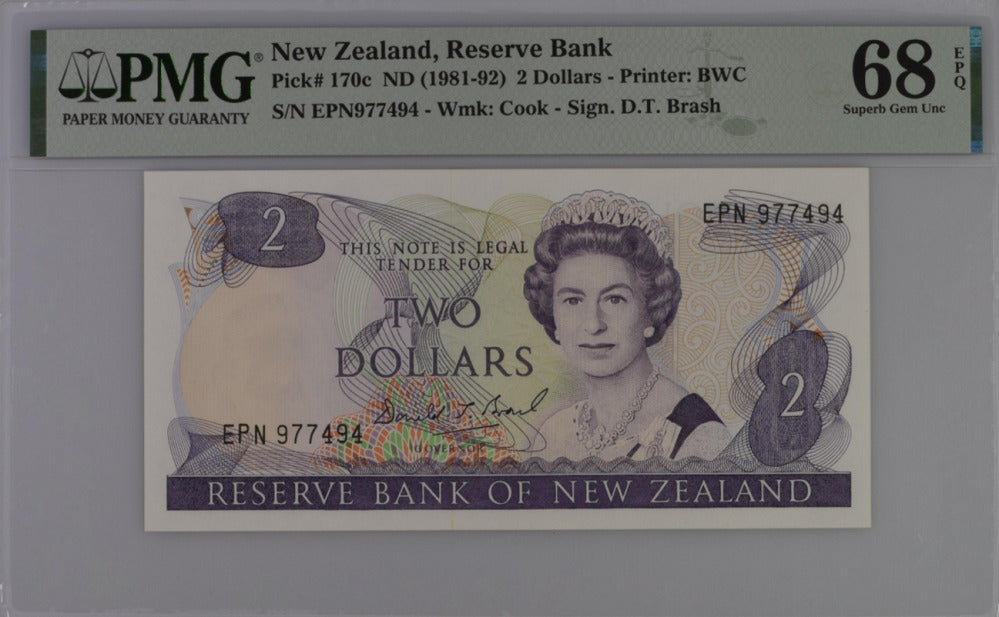 New Zealand 2 Dollars 1981-92 P 170 c Superb Gem UNC PMG 68 EPQ