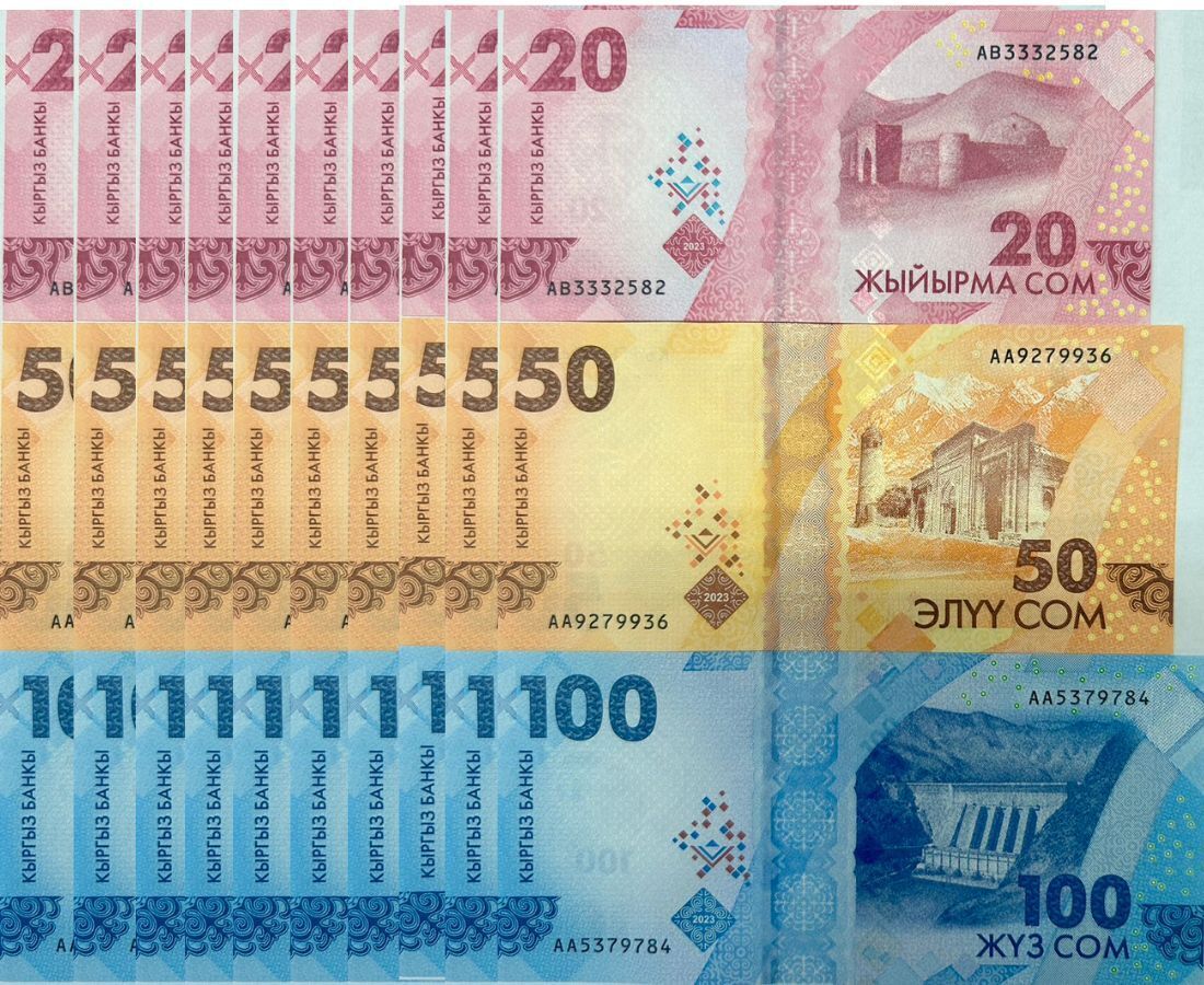 Kyrgyzstan Set 3 UNC 20 50 100 Som 2023/2024 P NEW DESIGN LOT 10 SETS 30 Pcs