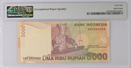 Indonesia 5000 R. 2001/2006 P 142 f* Replacement Superb GEM UNC PMG 69 EPQ Top