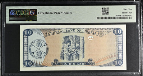 Liberia 10 Dollars 2011 P 27 f Superb Gem UNC PMG 69 EPQ TOP POP
