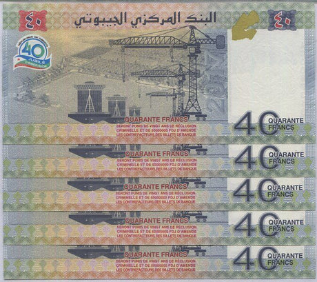 Djibouti 40 Francs 2017 P 46 COMM. UNC LOT 10 PCS