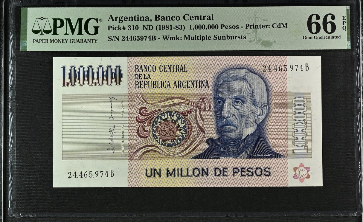 Argentina 1000000 Pesos ND 1981-1983 P 310 Gem UNC PMG 66 EPQ