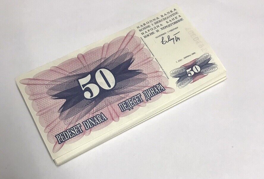 Bosnia 50 Dinara 1992 P 12 UNC LOT 100 PCS 1 BUNDLE See Scan