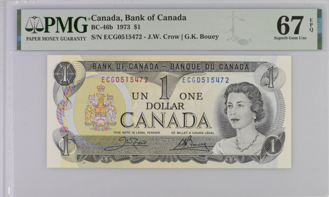 Canada 1 Dollars 1973 P 85 Crow Bouey Superb GEM UNC PMG 67 EPQ