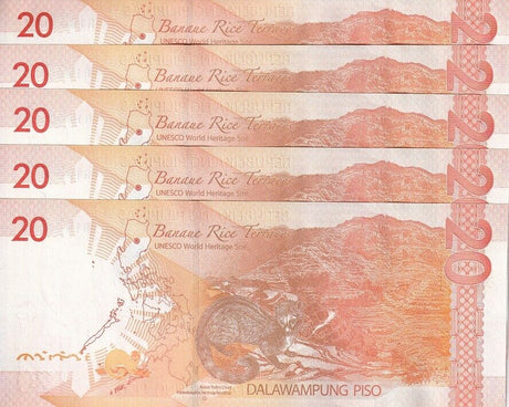 Philippines 20 Pesos 2022 P 230 UNC LOT 5 PCS