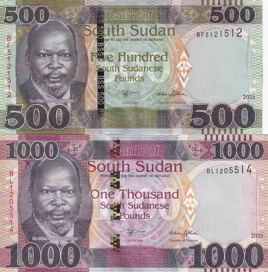 South Sudan Set 2 UNC 500 1000 Pounds 2021 P 16 17 New Sign Lot 5 Set = 10 Pcs