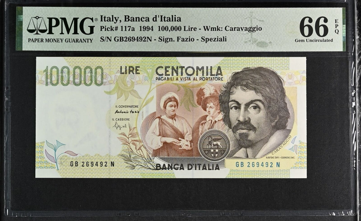 Italy 100000 Lire 1994 P 117 a Gem UNC PMG 66 EPQ