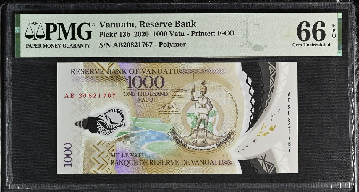 Vanuatu 1000 Vatu 2020 P 13 b Polymer Gem UNC PMG 66 EPQ