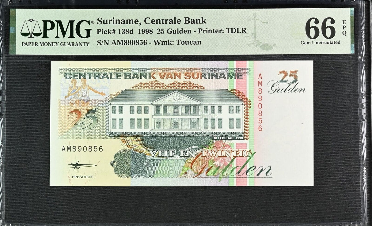 Suriname 25 Gulden 1998 P 138 d Gem UNC PMG 66 EPQ