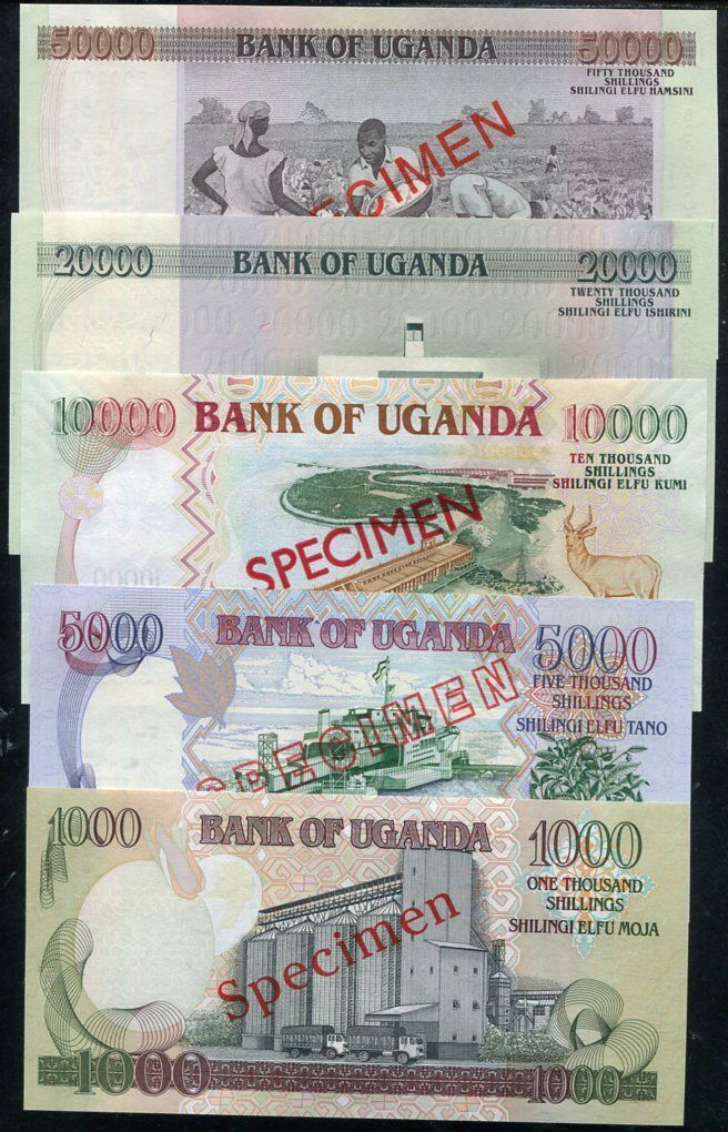 UGANDA SET 5 UNC 1000 5000 - 20000 500000 SHILLINGS 2003-2009 P 39 - 47 SPECIMEN