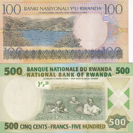 Rwanda Set 2 Pcs 100 500 Francs 2003 2004 P 29 P 30 UNC