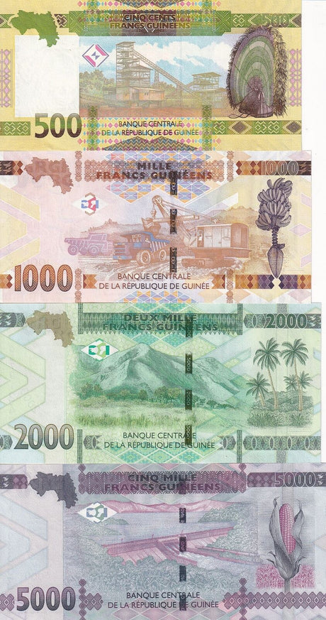 Guinea Set 4 PCS 500 1000 2000 5000 Francs 2022 P 48 48A 49 52 UNC