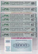 Slovenia Set7;1 5 10 50-1000 1990-92 SPECIMEN P 1-9 Superb Gem UNC PMG 67 68 EPQ