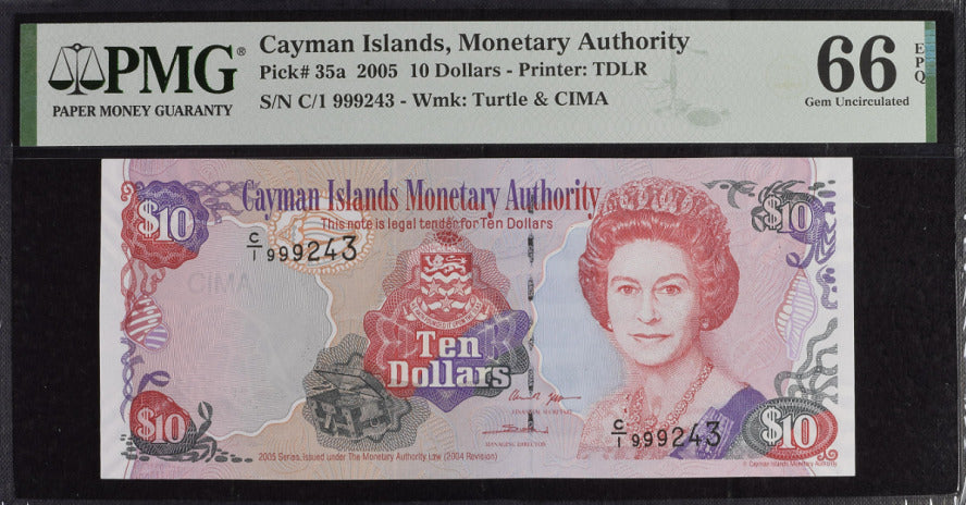 Cayman Islands 10 Dollars 2005 P 35 a Gem UNC PMG 66 EPQ
