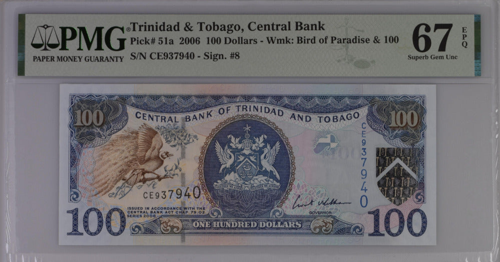Trinidad & Tobago 100 Dollars 2006 P 51 a Superb Gem UNC PMG 67 EPQ