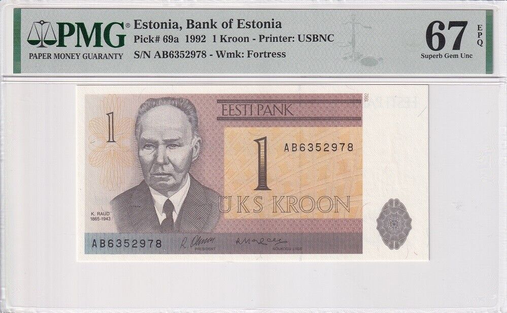 Estonia 1 Kroon 1992 P 69 a Superb Gem UNC PMG 67 EPQ