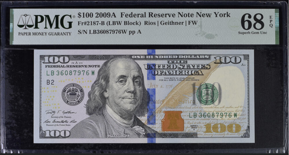 United States 100 Dollars USA 2009A P 536 B New York Superb Gem UNC PMG 68 EPQ