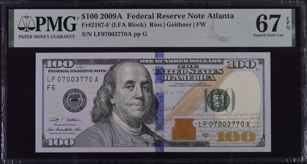United States 100 Dollars USA 2009A P 536 F Atlanta Superb Gem UNC PMG 67 EPQ