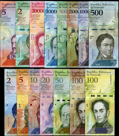 Venezuela Set 15 Pcs 2 - 100000 + 2 5 Bolivares 2011-2018 RANDOM DATES UNC