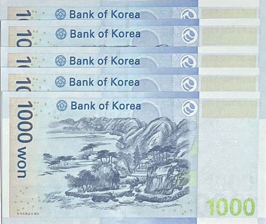 South Korea 1000 Won ND 2007 P 54 UNC LOT 5 PCS