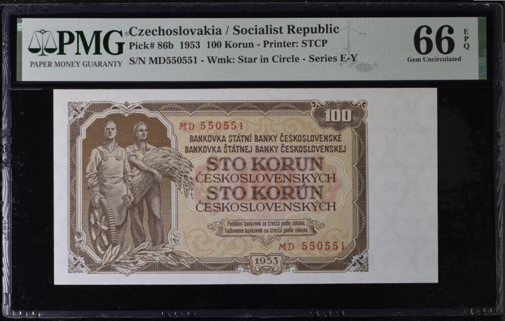Czechoslovakia 100 Korun 1953 P 86 b # 550551 Gem UNC PMG 66 EPQ