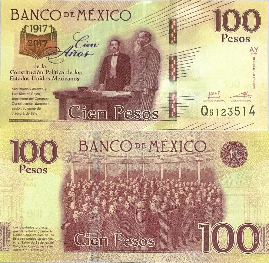 Mexico 100 Pesos 2016 2017 AY Series P 130 a UNC