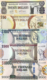Guyana Set 5 Pcs 20 50 100 500 1000 Dollars 1996-2019 UNC