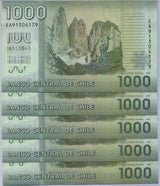 Chile 1000 Pesos 2019 P 151 j UNC Lot 5 PCS
