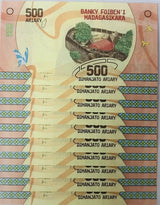 Madagascar 500 Ariary 2017 P 99 AUnc Lot 10 Pcs