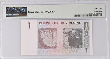 Zimbabwe 1 Dollar 2007 P 65* Replacement ZA Superb Gem UNC PMG 69 EPQ Top Pop