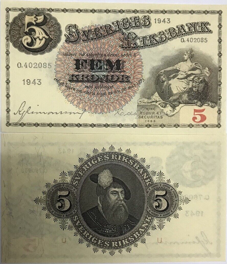 Sweden 5 Kronor 1943 P 33 UNC