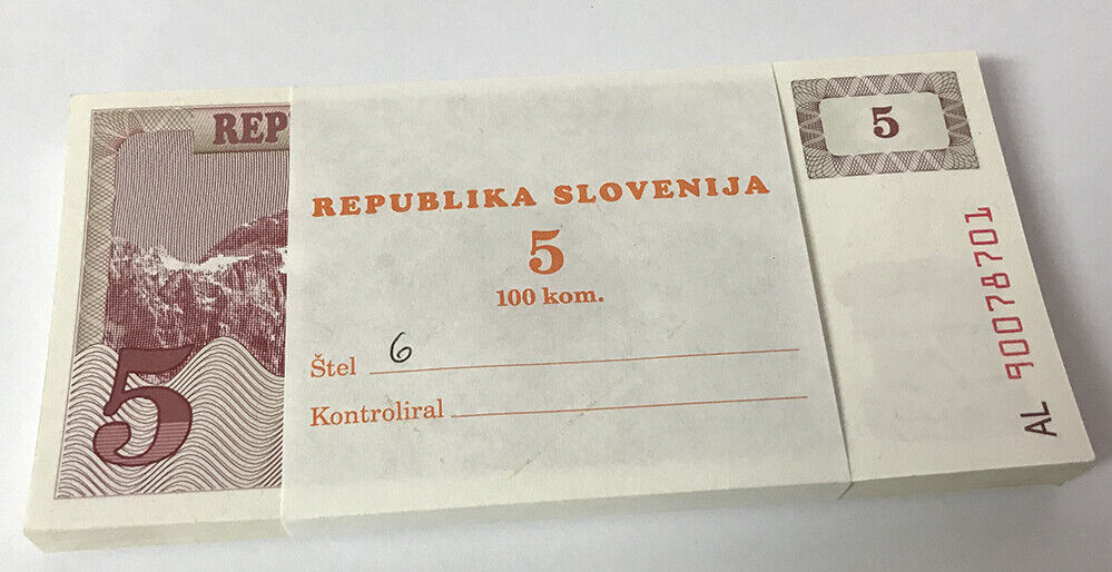 SLOVENIA 5 TOLAJEV 1990 P 3 UNC LOT 50 PCS 1/2 BUNDLE