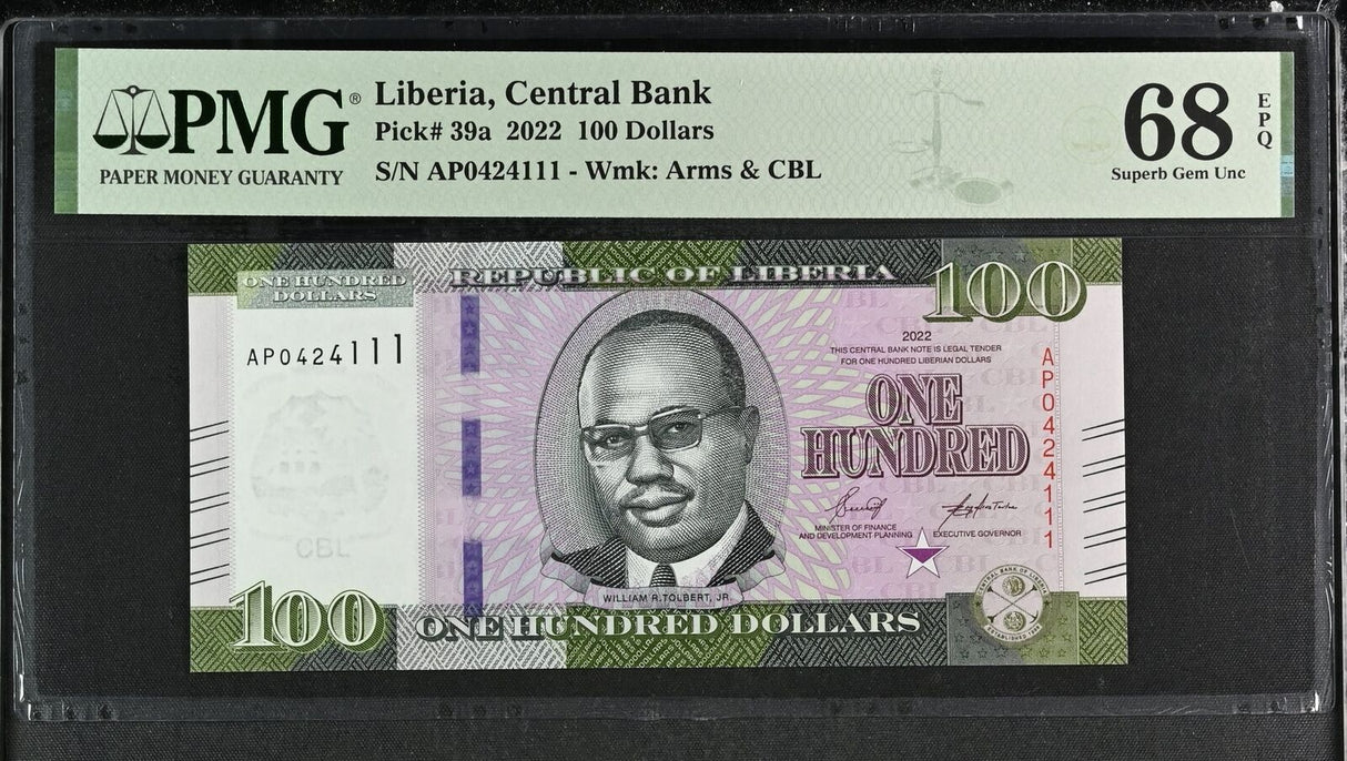 Liberia 100 Dollars 2022 P 39 a Superb Gem UNC PMG 68 EPQ TOP POP