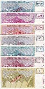 Slovenia Set 7 UNC 1 5 10 50 100 500 1000 TOLAJEV 1990-1992 Specimen P 1 -P 9