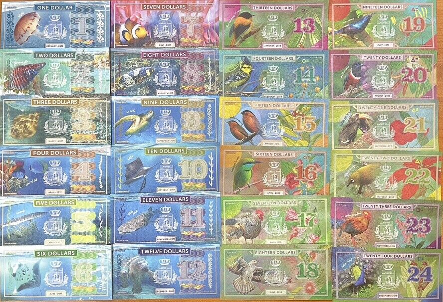 Indian Ocean set 24 1 2 - 22 23 24 Dollars 2018 Fantasy Eagle Sunbird Jellyfish