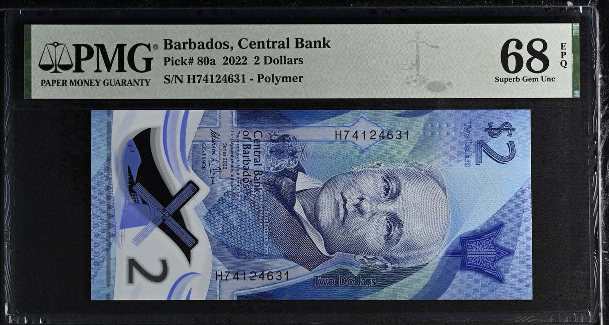 Barbados 2 Dollars 2022 POLYMER P 80 a Superb Gem UNC PMG 68 EPQ