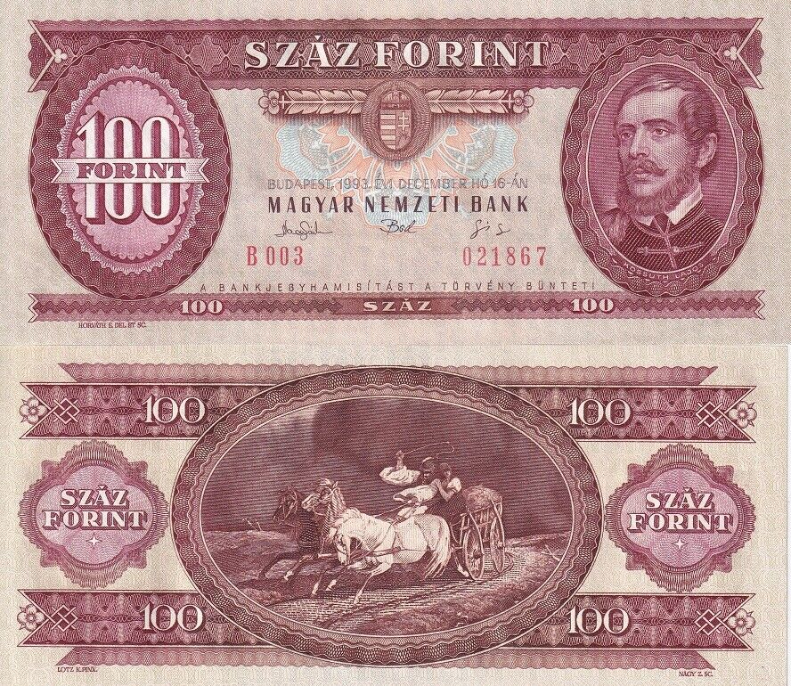 Hungary 100 Florint 1993 P 174 b AU-UNC