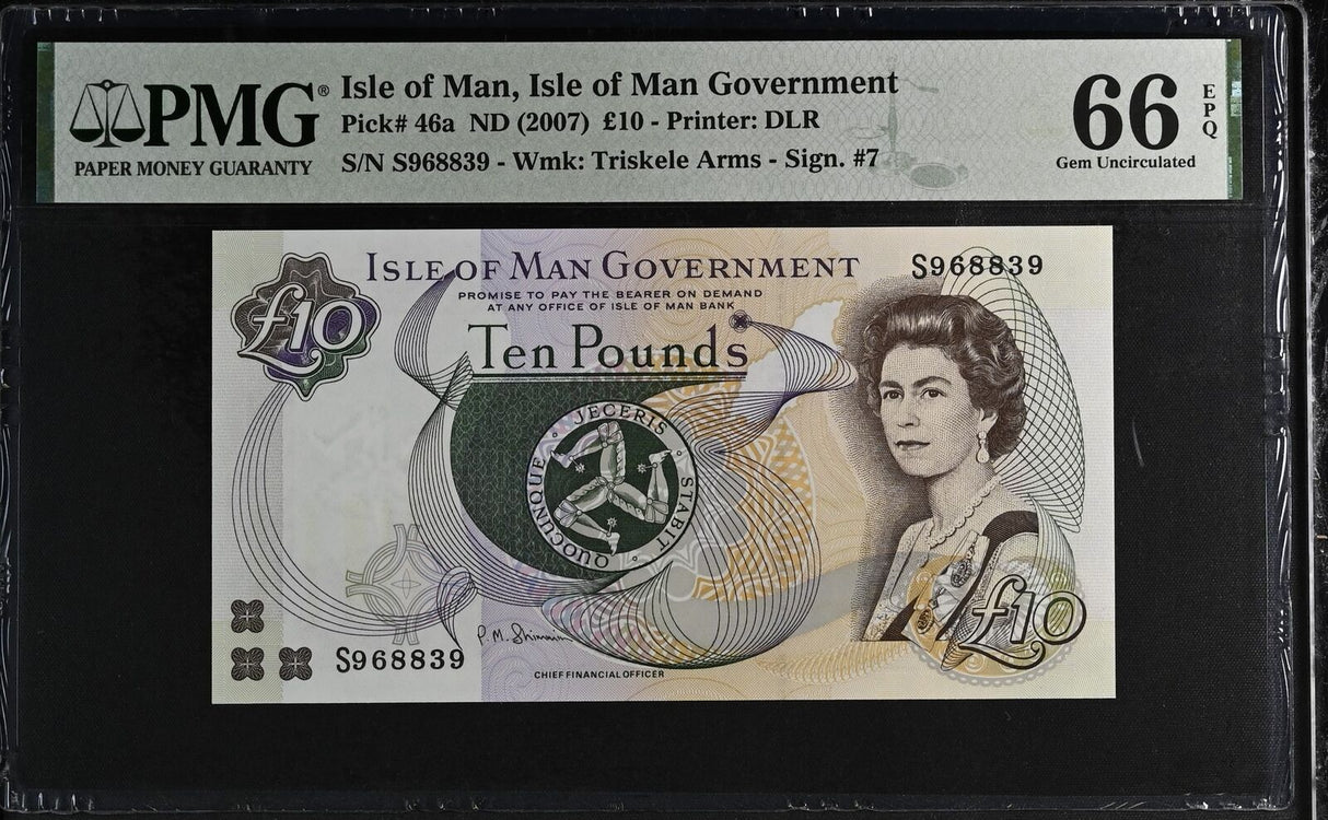 Isle of Man 10 Pounds ND 2007 P 46 a Gem UNC PMG 66 EPQ