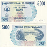 Zimbabwe 5000 Dollar 2007 P 45 UNC