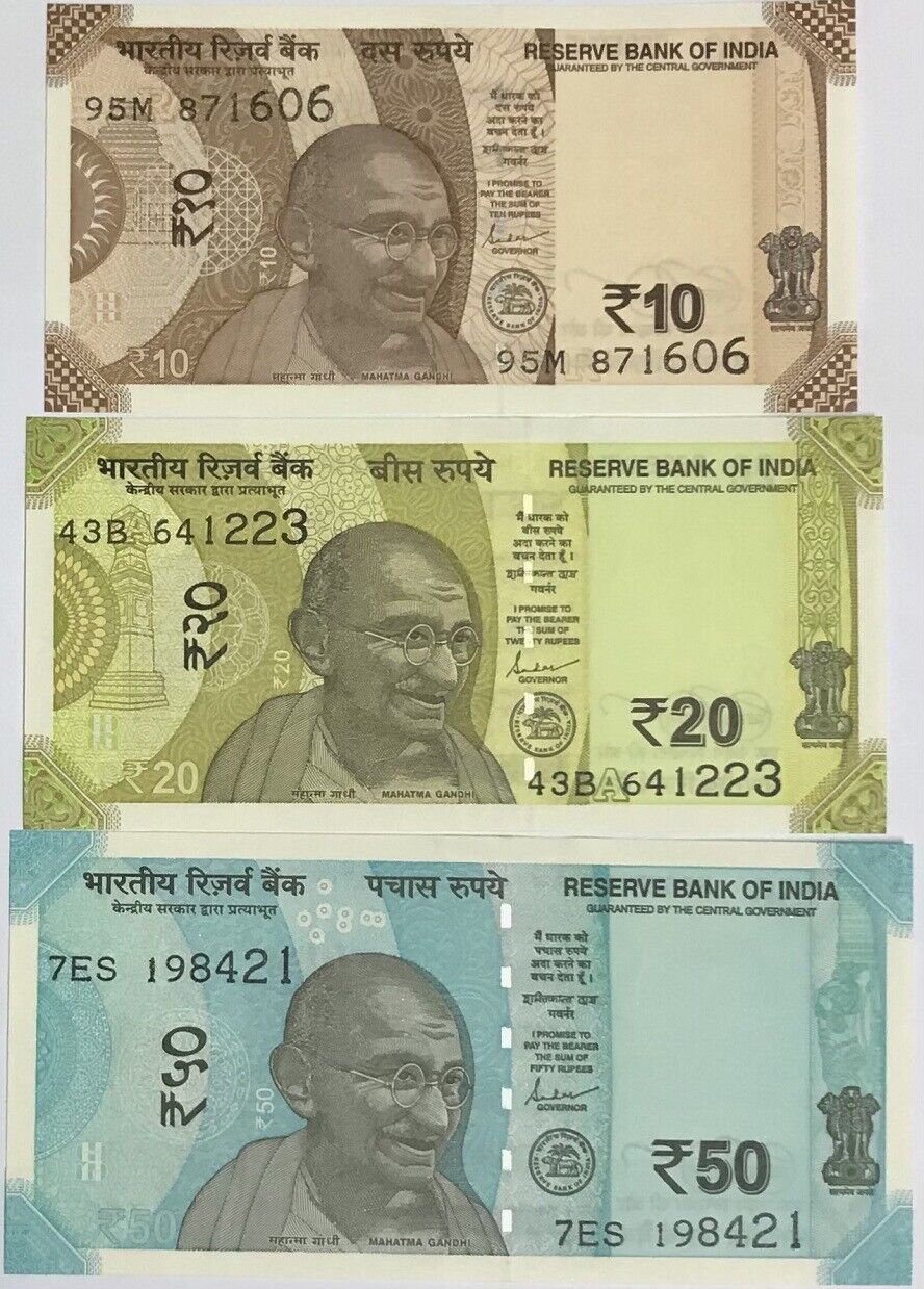 India Set 3 Pcs 10 20 50 Rupees 2021 P 109 P 110 P 111 UNC