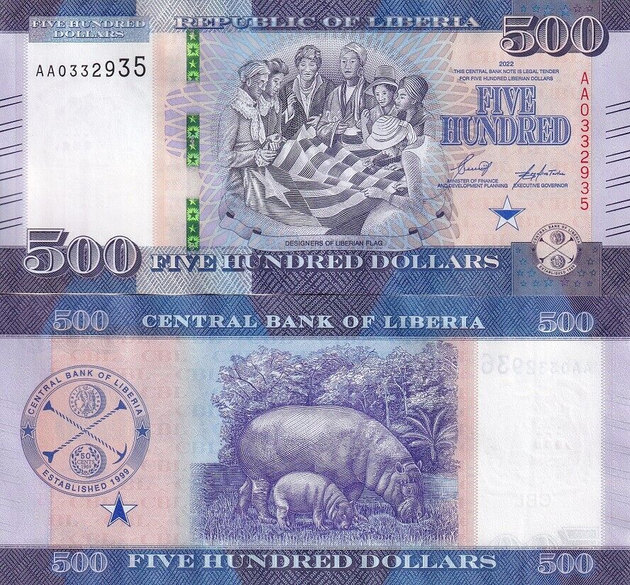 Liberia 500 Dollars 2022 P 42 UNC