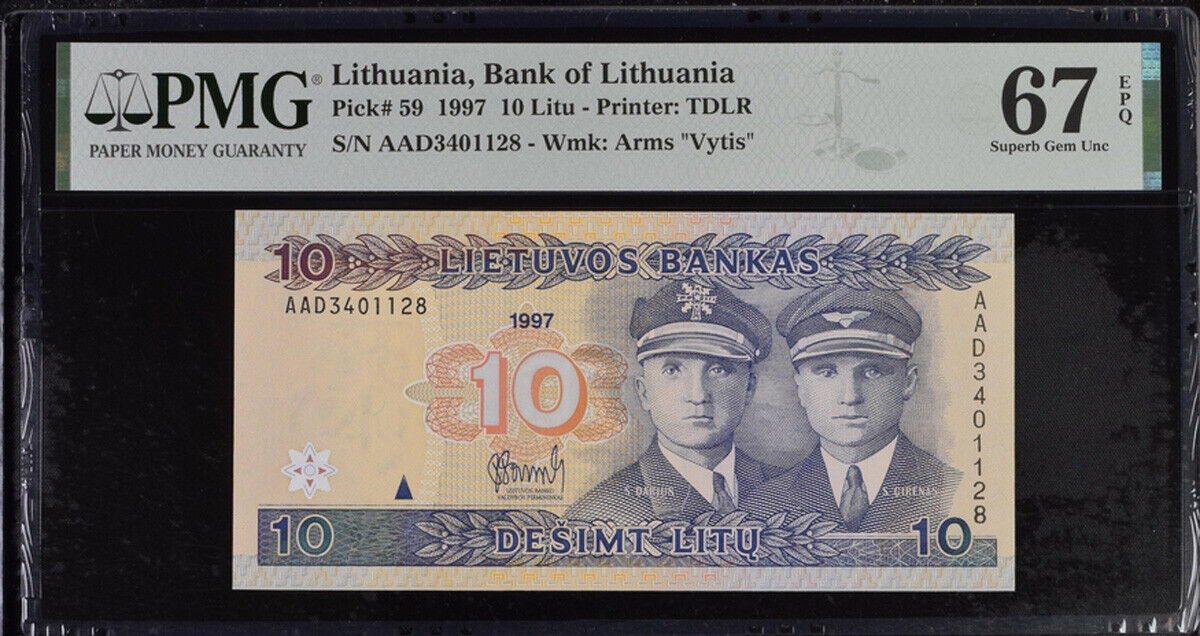 Lithuania 10 Litu 1997 P 59 Superb Gem UNC PMG 67 EPQ