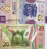 Mexico set 2 Pcs 20 50 Pesos 2021 / 2022 Polymer P 132 133 UNC