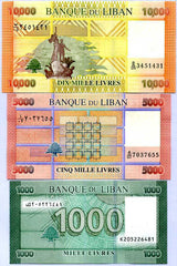 Lebanon Set 3 Pcs 1000 5000 10000 LIVRES Random Date P 90 91 92 UNC