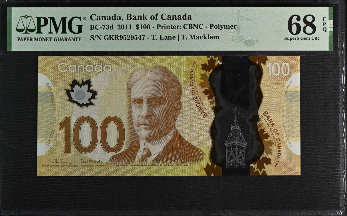Canada 100 Dollars 2011 P 110 d Lane & Macklem Superb Gem UNC PMG 68 EPQ