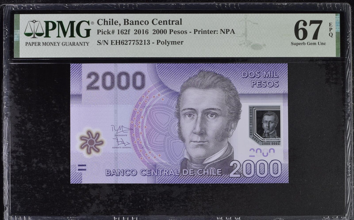 Chile 2000 Pesos 2016 P 162 f Superb Gem UNC PMG 67 EPQ TOP POP